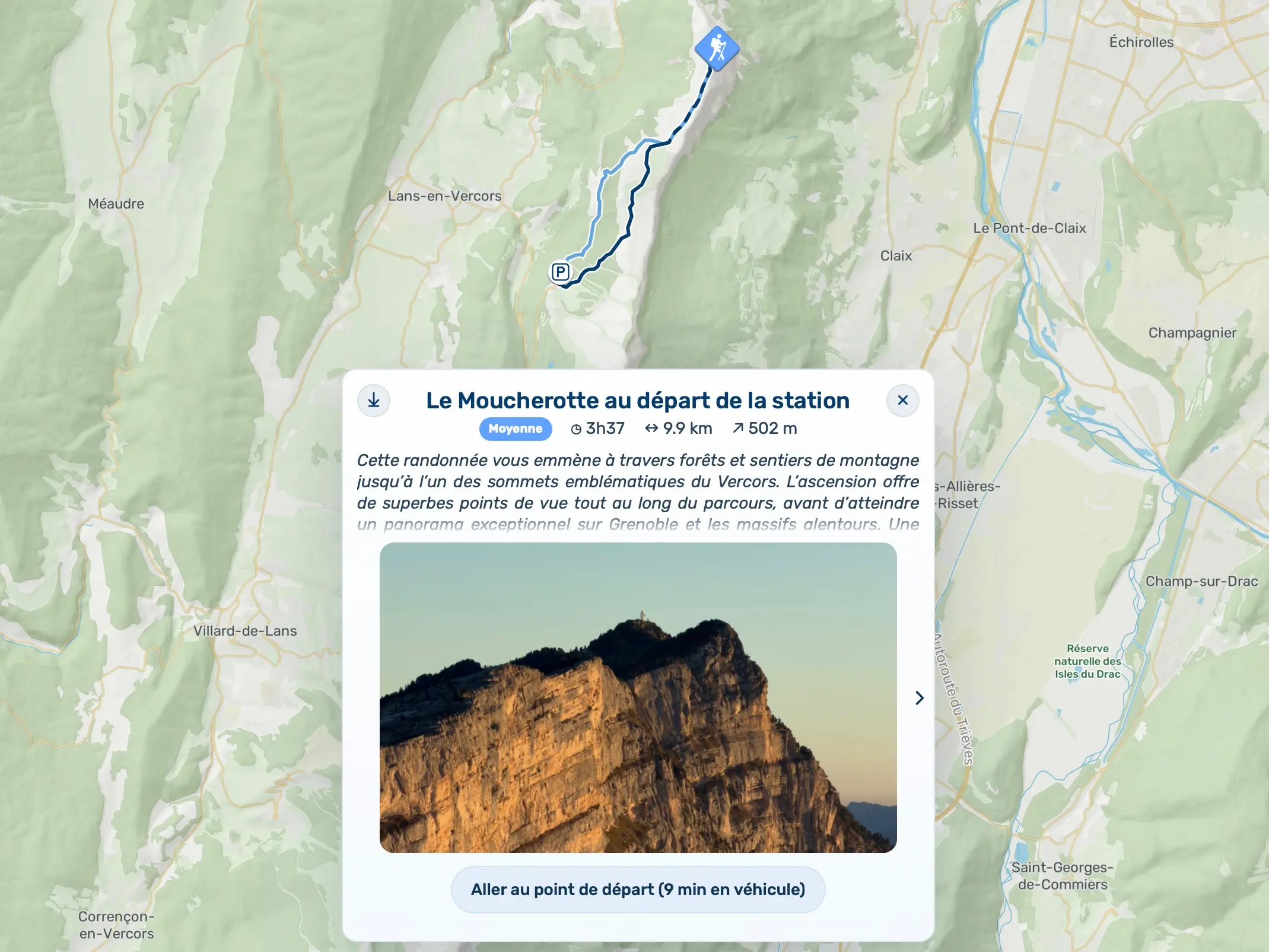 Parcours conseillé aux voyageurs sur une carte d’hébergement