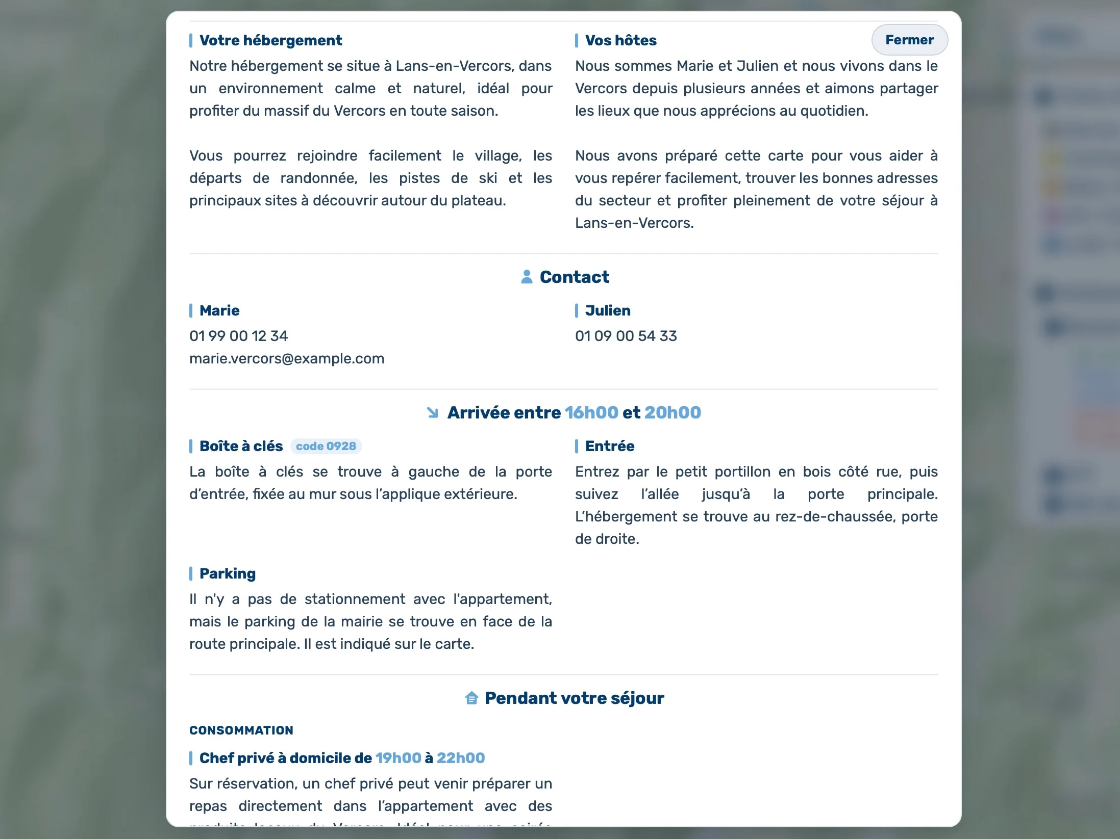 Informations pratiques d’un hébergement regroupées sur une carte Logenote