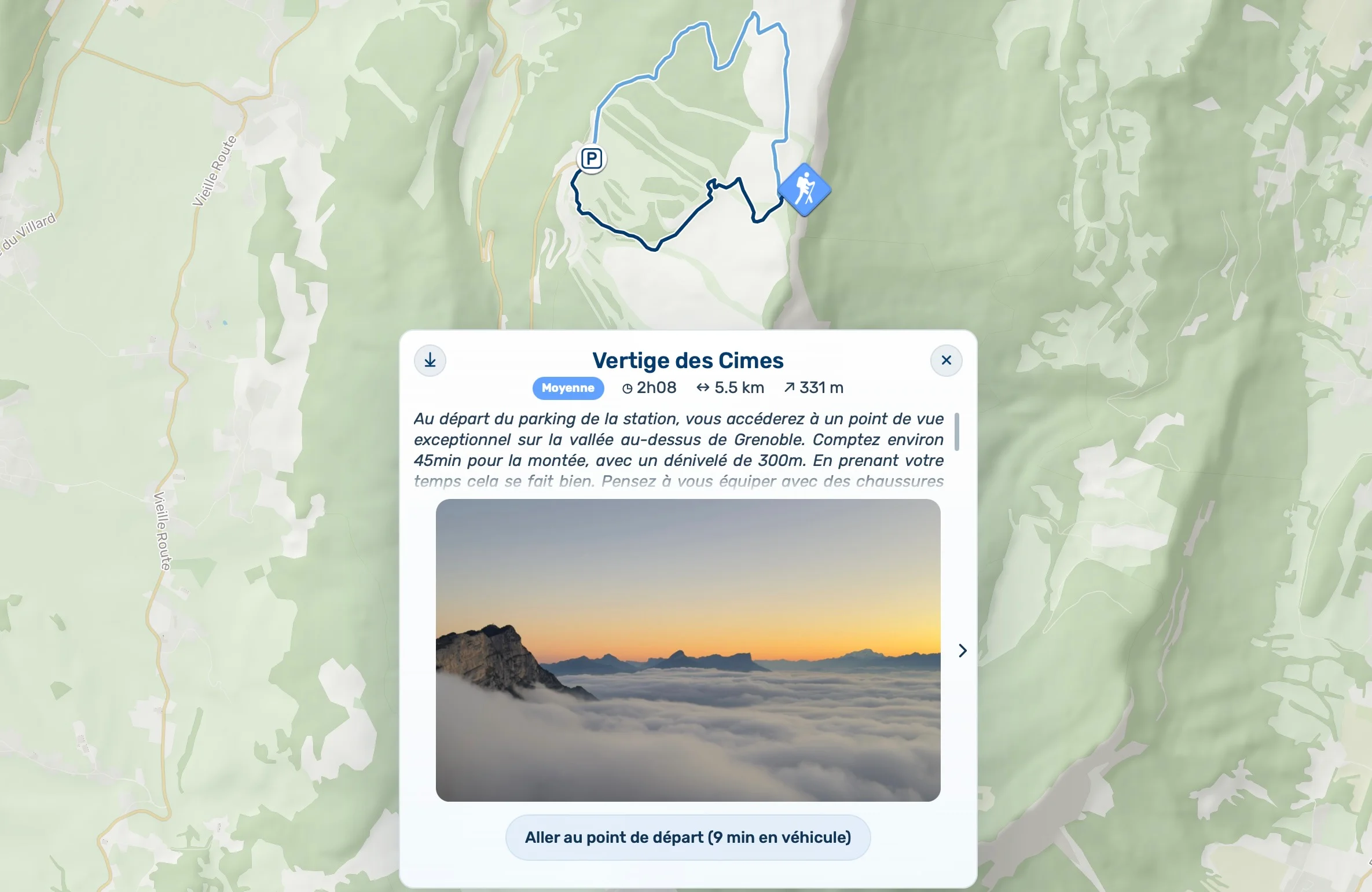 Itinéraire favori affiché sur une carte Logenote