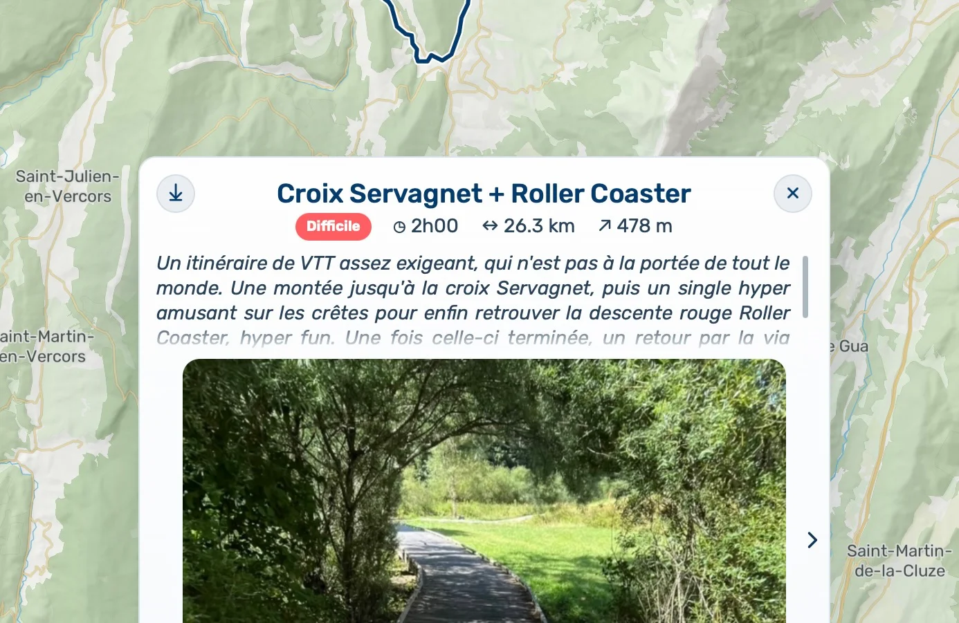 Détails d’un itinéraire avec informations utiles pour les voyageurs