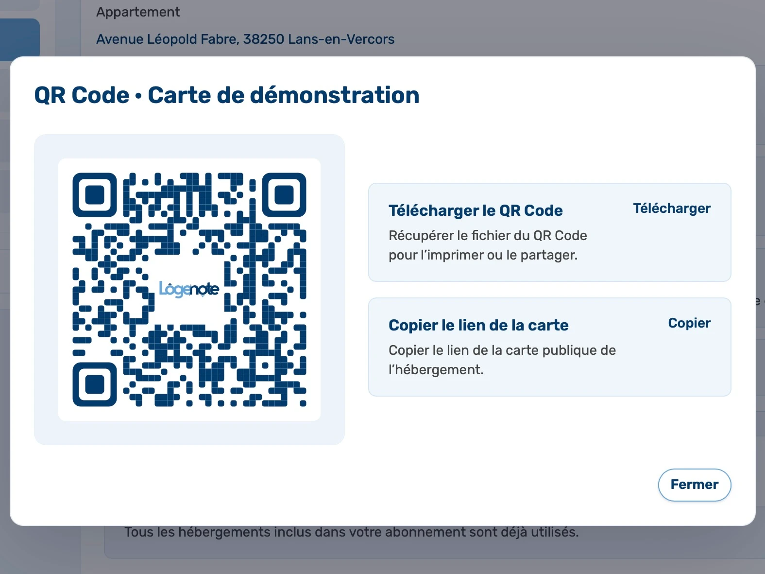 QR Code Logenote affiché pour accéder à la carte de l’hébergement